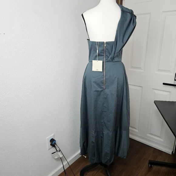 TIBI Eco One Shoulder Dress In Green Size 6 NWT Organic Cotton Party Holiday - Picture 11 of 14